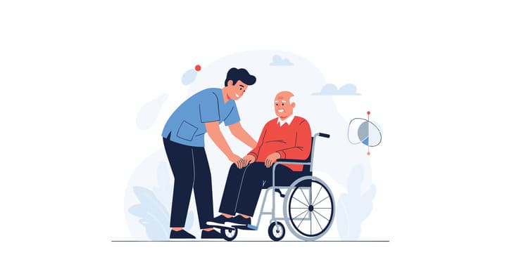 車いすの利用者様とスタッフのイメージイラスト